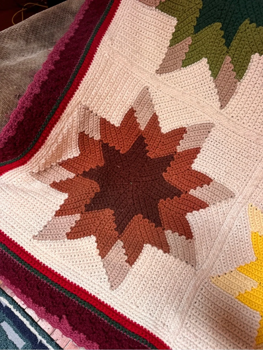 Handmade crochet point stars afghan blanket 77.5 by 45